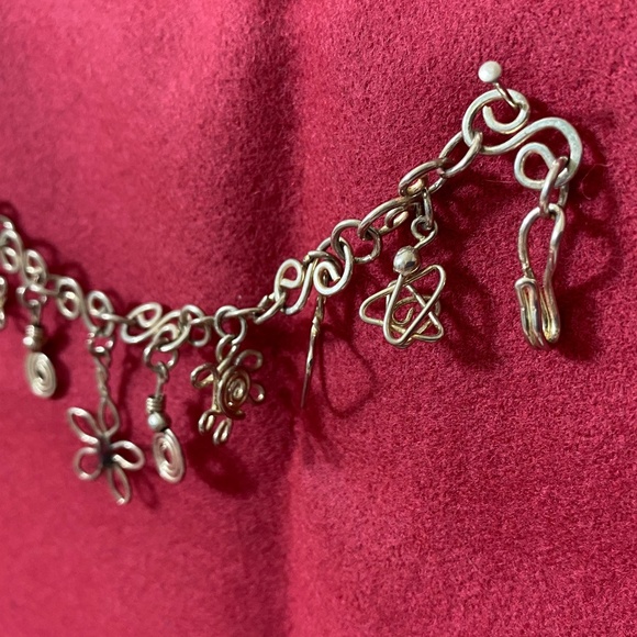 Silver Handmade Artisan Charm Bracelet, 7" With Hook Clasp. - Picture 2 of 7